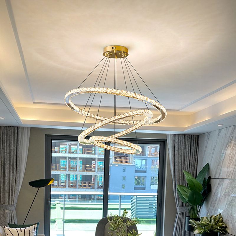 Contemporary Crystal Ceiling Hung Fixture Tiered Living Room Down Lighting Pendant