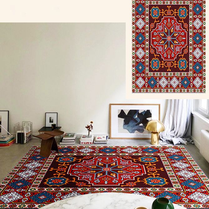 Tapis marocain de la zone marocaine aux couleurs vives Traditionnel Polyester imprimé à imprimé floral Tapis de support sans glissement pour salon