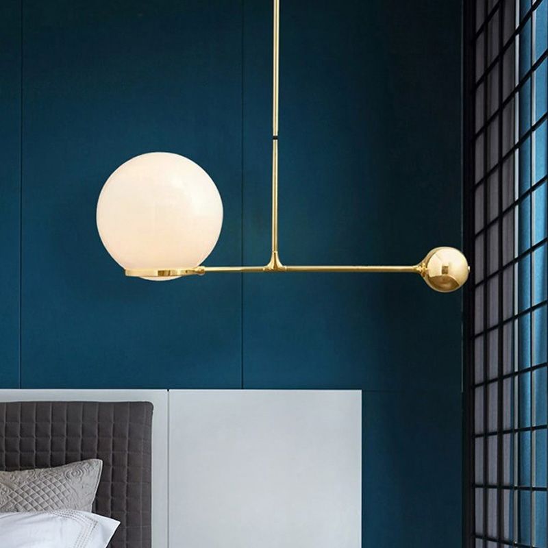Globe Pendant Light Fixture Nordic Beige Glass 1 Head Gold Hanging Ceiling Light for Bedroom