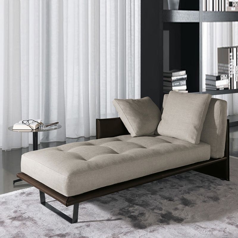 Contemporary Tufted Cotton Blend Chaise Lounge with Square Arm and Extra 2 Pillows
