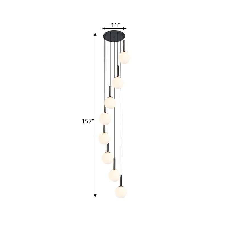 Spiral Living Room Multi Light Pendant Modernism White/Clear Lattice Glass 8/9 Heads Black Hanging Lamp Kit
