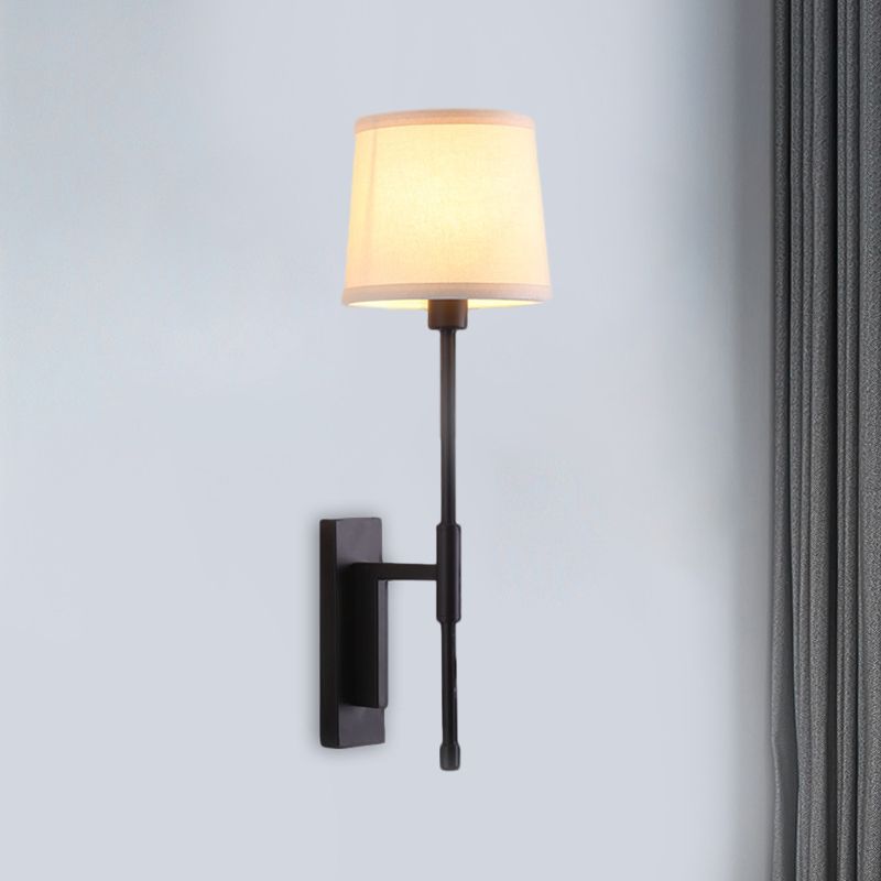 1 Head Barrel Wall Sconce Warehouse Black Fabric Wall Mounted Lighting with Right Angle Arm