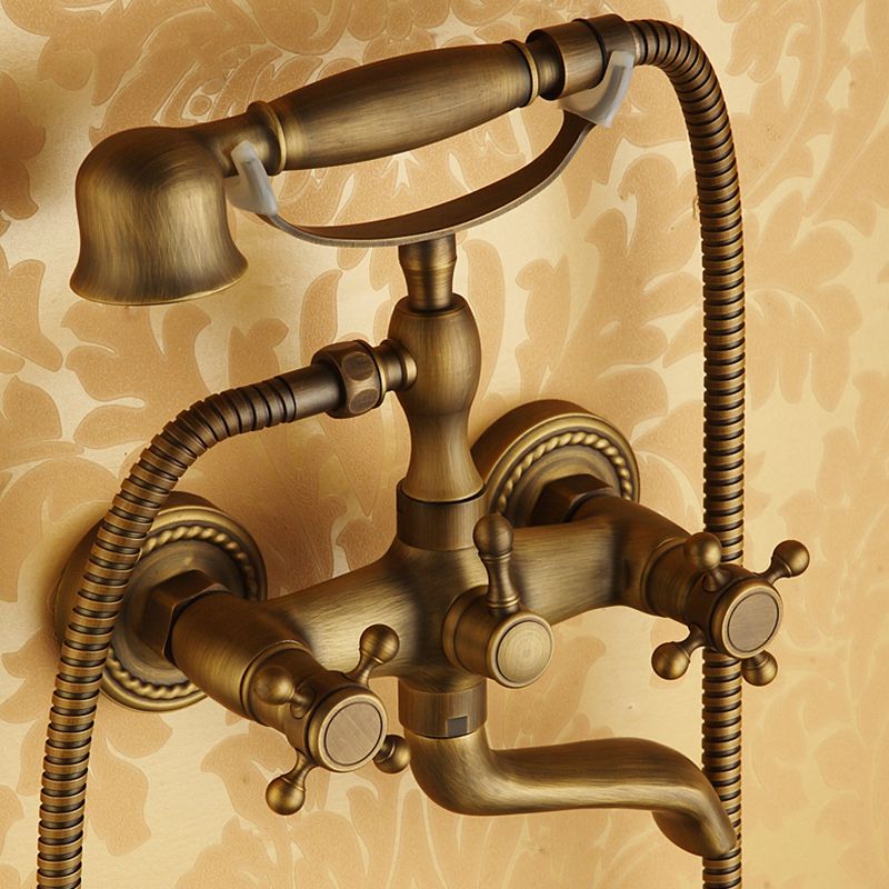 Traditional Floor Mounted Metal Freestanding Tub Filler Double Handles Bathtub Faucet