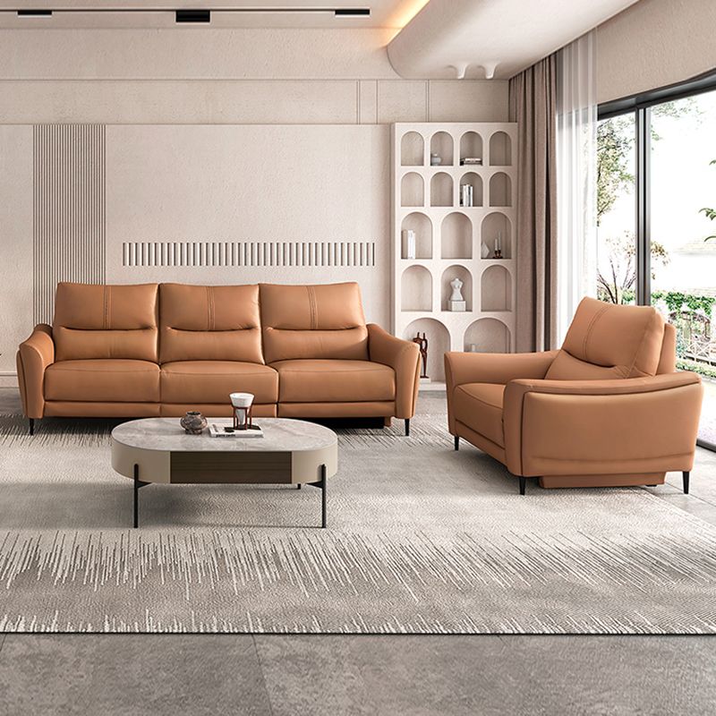 Genuine Leather Flared Arm Sectional -Contemporary Power Recliner Sectional Couch