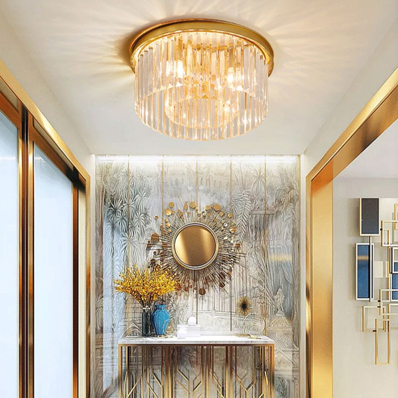 Modern Flush Mount Lamp Round Ceiling Lighting with Crystal for Living Room