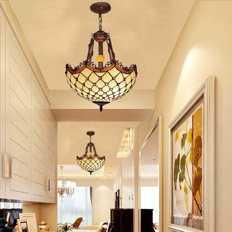 Gebrandschilderd glas omgekeerde kom hangende kroonluchter Tiffany -stijl kroonluchter lamp