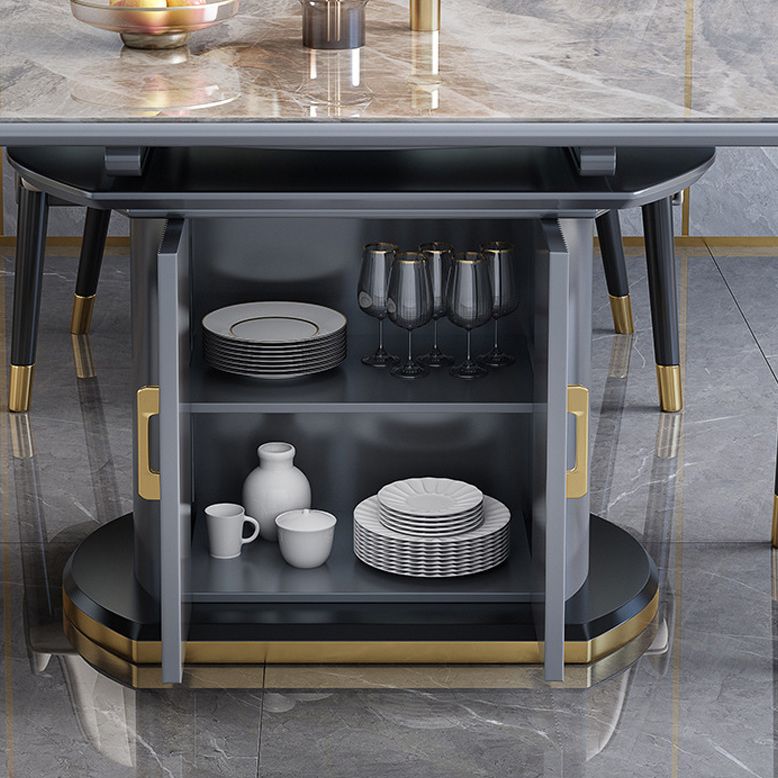 Contemporary Storage Pedestal Dining Table Round Extendable Dinner Table for Home