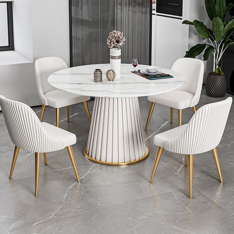 Sintered Stone Dining Table Set 1/3/5/7 Pieces Round Dining Table Faux Leather Chairs