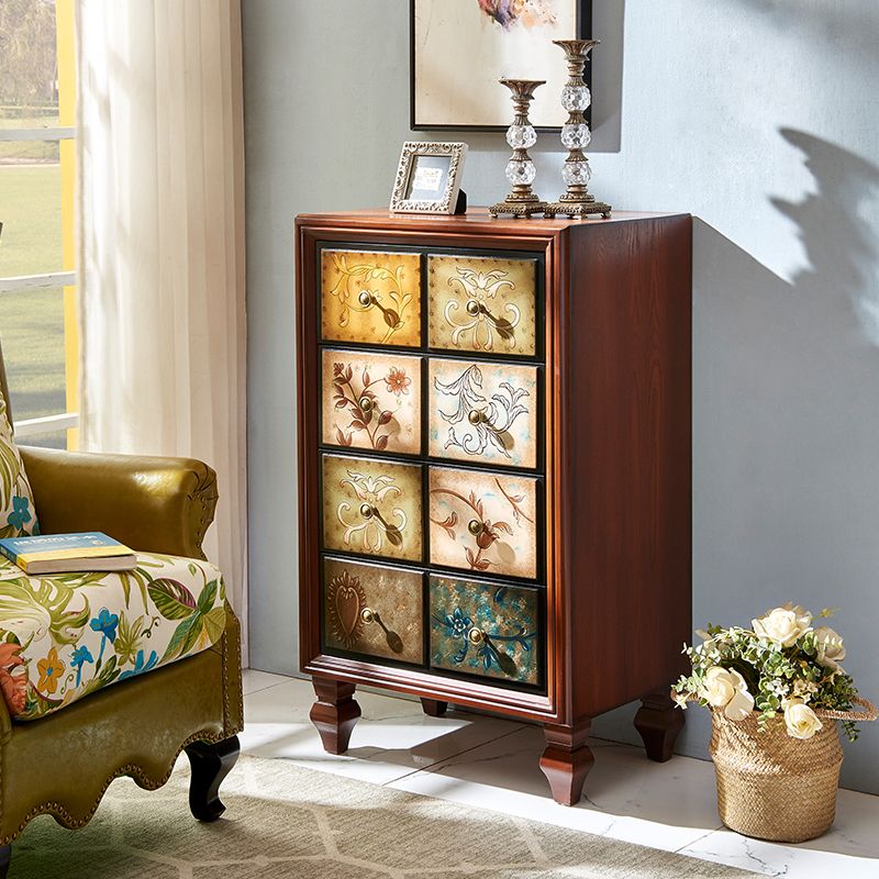 American Traditional Wooden Storage Chest Home Vertical Chest with Drawers