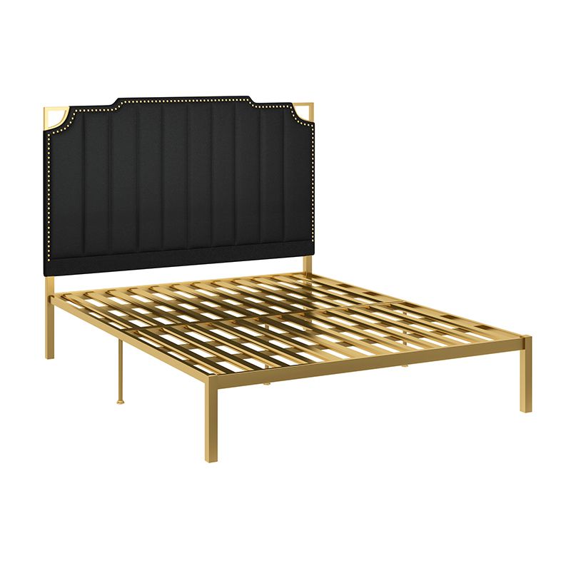 Nailhead Upholstered Bed with Headboard Metal Bed Frame in Gold