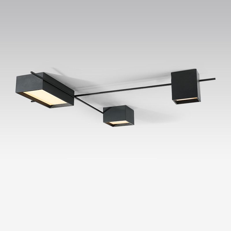Moderne Minimalistische LED Plafondlamp Smeedijzer Geometrische Flush Mount met Acryl Shade