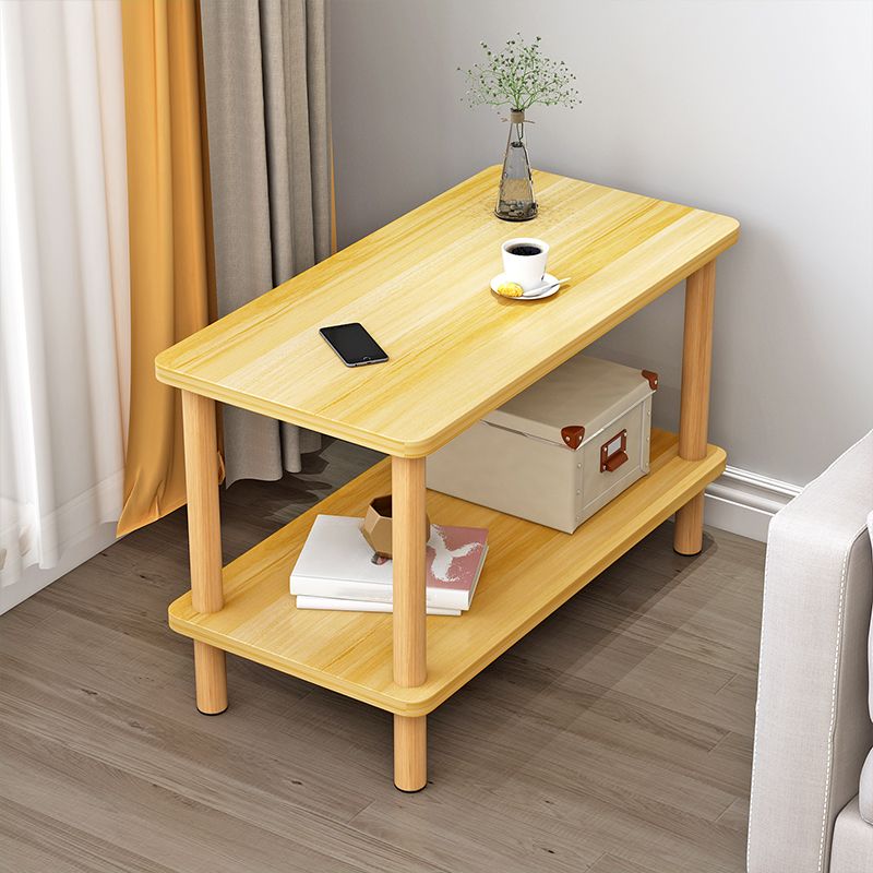Scandinavian Style Wooden Side Table Double Tier End Table Concrete Sofa Side Accent Table