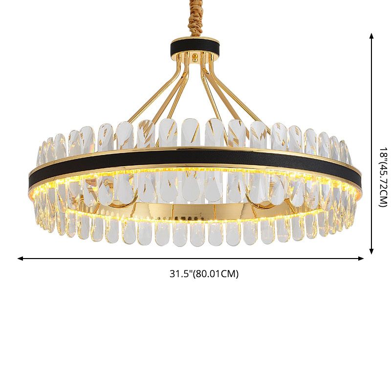 Lampada isola del cerchio nero e oro Modern Crystal LED CRIDULE Light con arredamento in pelle