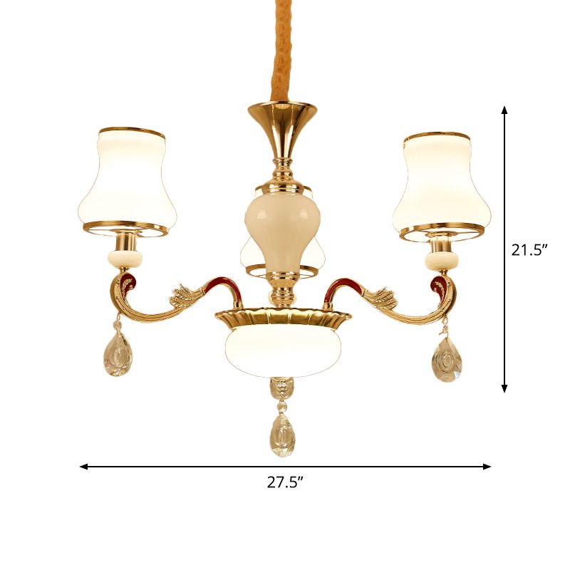 Cono curvo in vetro opale Lumo Light Contemporary 3/6 Bulbs Gold Dropserve Gold con cristallo Drop Deco