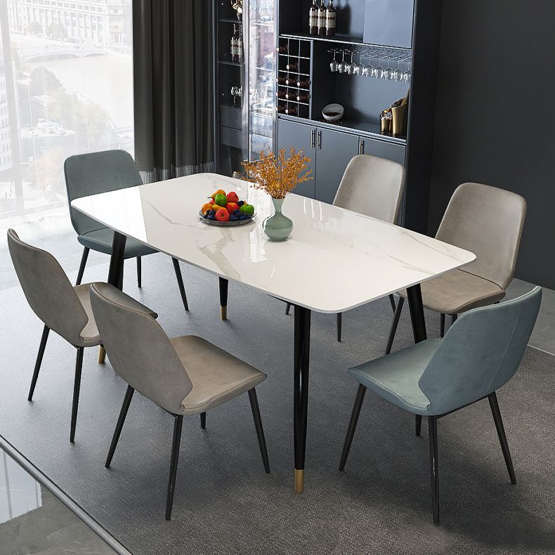Stone Top Table Contemporary Dining Table with 4 Legs in Black
