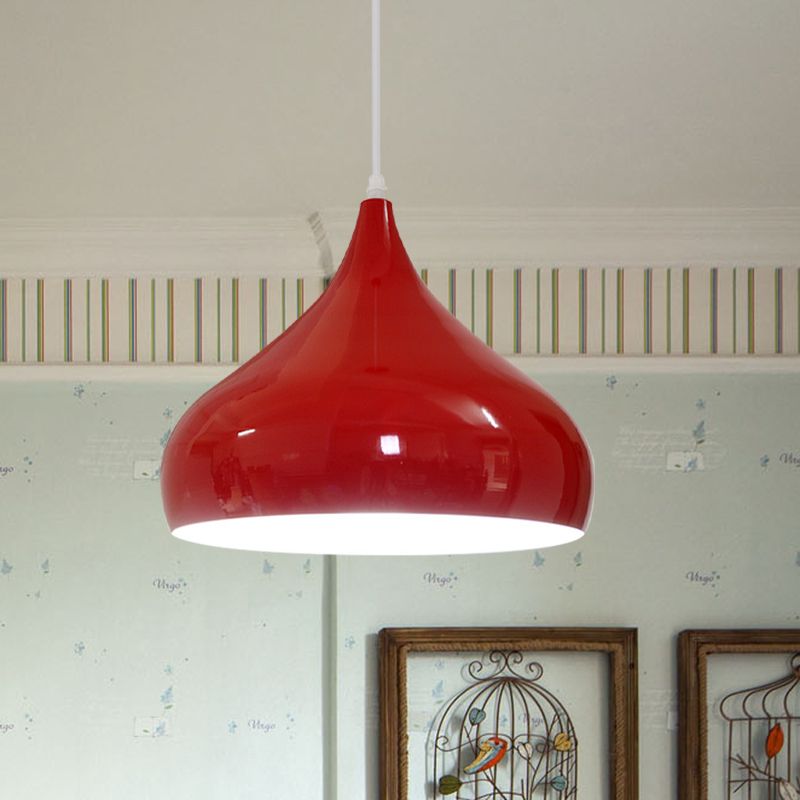 12.5"/16.5" Wide Dome Pendant Lighting Modern Iron 1 Light Black/White/Red Hanging Light