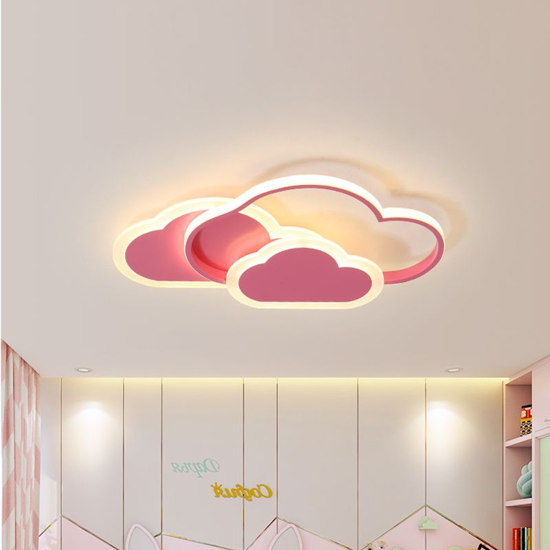 Lámpara empotrada de nube rosa para niños, lámpara LED acrílica montada en el techo, luz blanca/de 3 colores, 16,5 "/ 20,5" de largo