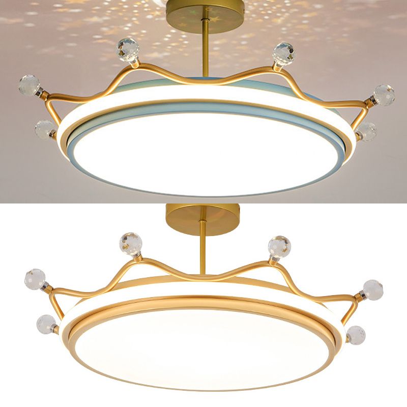 Crown Semi-Flush Ceiling Light with RGB Sky Projection Design Cartoon Flush Mount Light Fixture