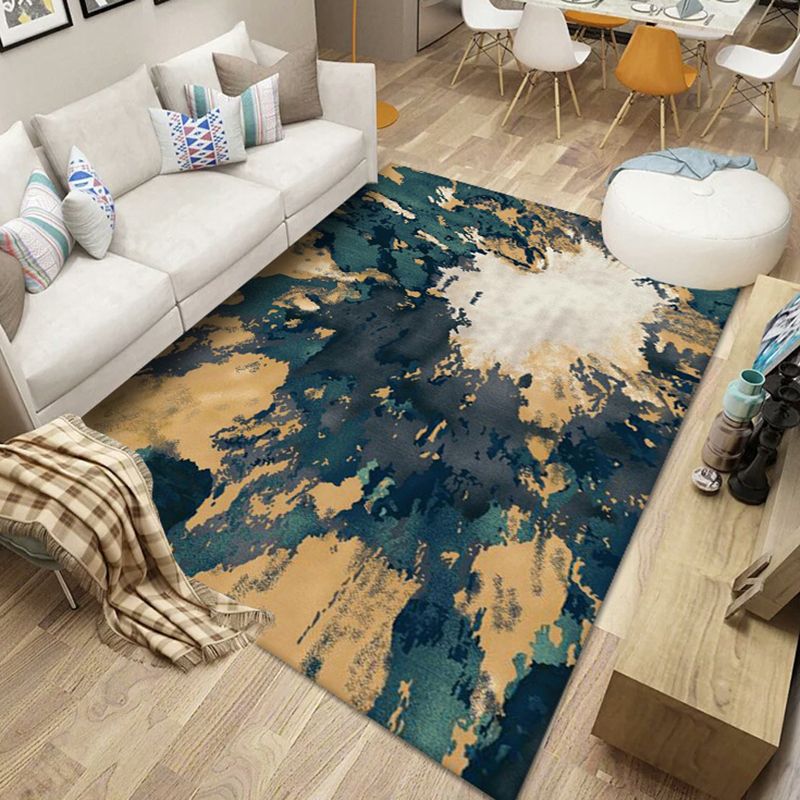 Contemporary Watercolor Printed Rug Individuality Funky Rectangle Indoor Carpet Polyester Anti-Slip Backing Rug for Living Room