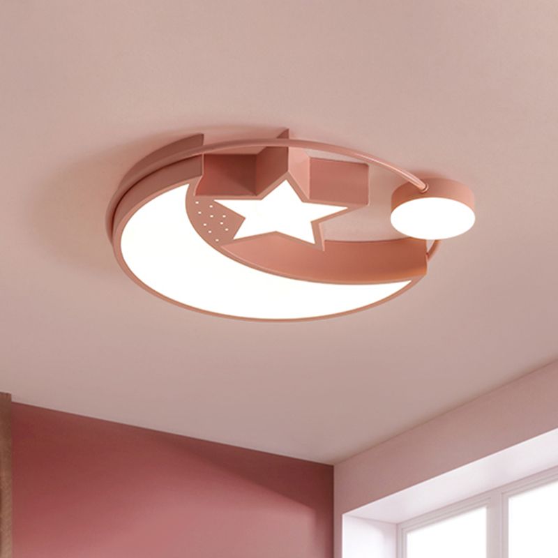 Pink Finish Mond und Sternenhimmel Flush Nordic LED Acryl Flushmount Licht für Mädchen Schlafzimmer
