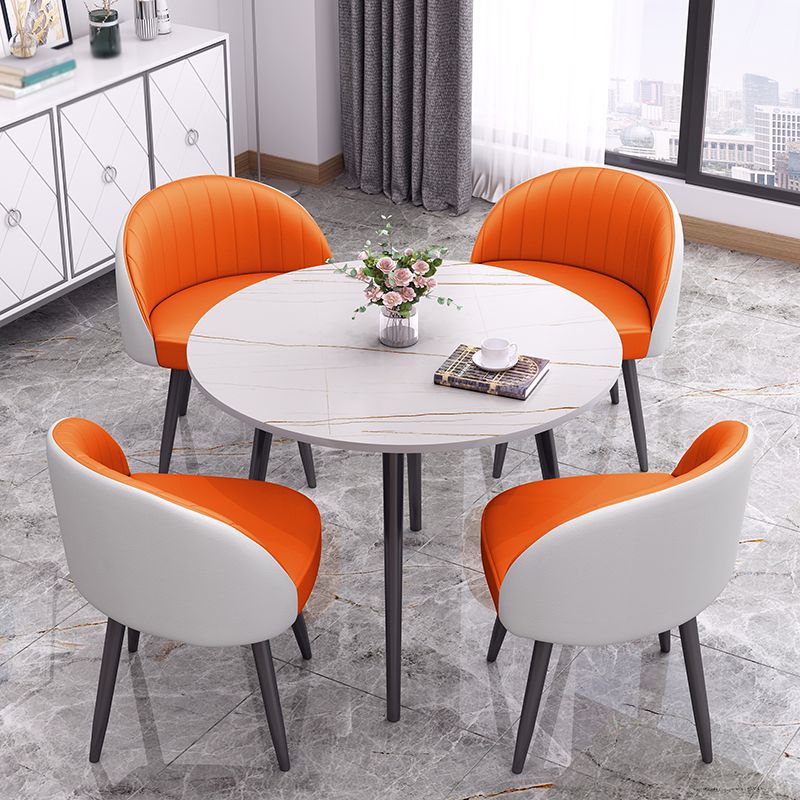 Round Shape 4 Legs Modern Dining Table White Fixed Table of Sintered Stone