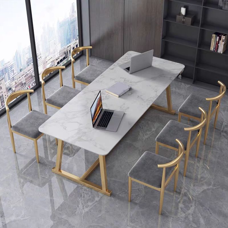 Marble Curved Work Table Home Office Luxury Fixed Writing Desk