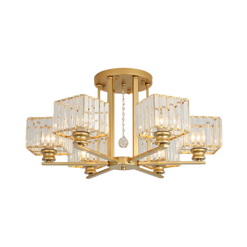 Lámpara empotrada rectangular de cristal prismático, lámpara de techo semiempotrable moderna para sala de estar con 4/6/8 luces, en negro/dorado