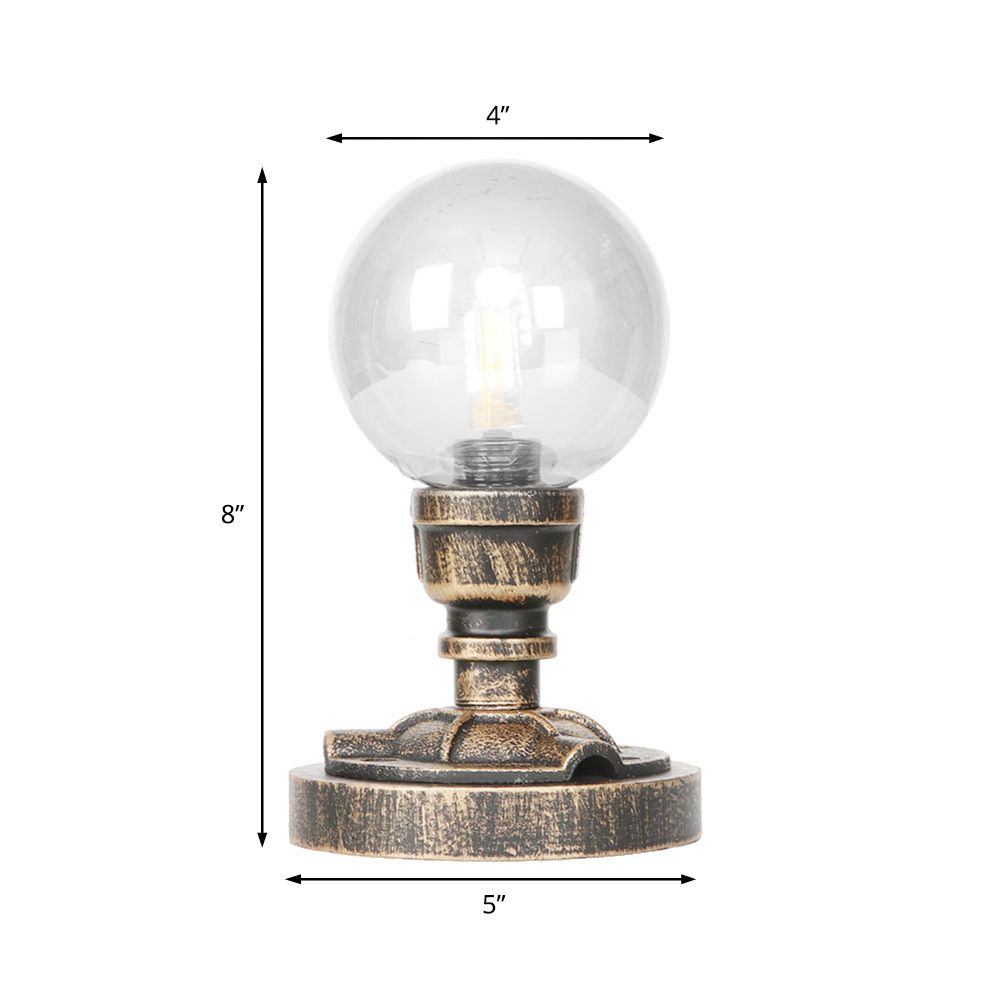 1 Light Light/Amber Glass Desk Lampada Vintage Vintage Bronzo Globe Bronzo Ombra del soggiorno Luce con base