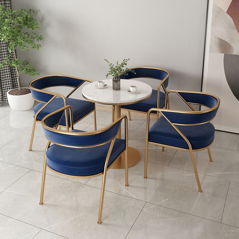 Silla de comedor con brazo de metal Glam, respaldo abierto, silla lateral para uso doméstico