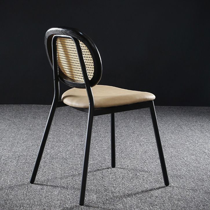 Contemporary Cane Back Chair Faux Leather Dining Side Chair for Indoor