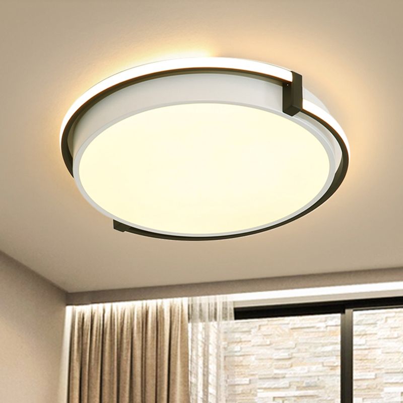 Lampe encastrée ronde pour chambre à coucher, luminaire moderne à LED en acrylique noir/gris avec diffuseur encastré en lumière blanche/chaude/neutre, 12"/16"/19,5" de large
