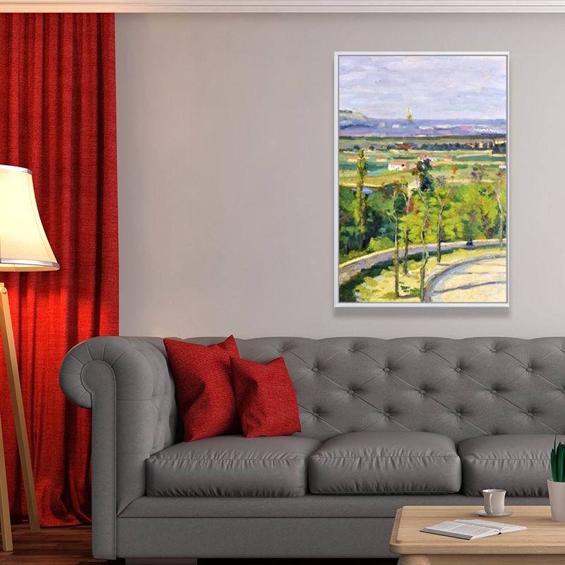 Oil Painting Country Road Canvas Wall Art for House Interior, Green-Purple, Textured