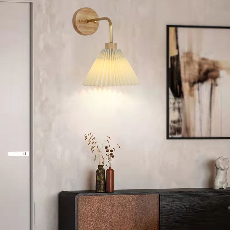 1 Light Flared Wall Mounted Light Fixture Modern Style Wood Wall Sconce Lights in White