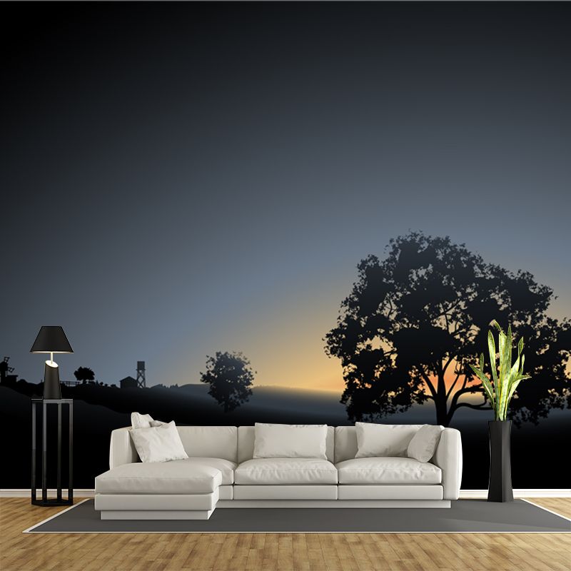 Dark Grey Dawn Scenery Mural Moisture Resistant Contemporary Living Room Wall Art