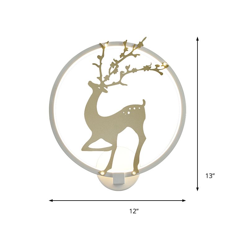 Contemporary Black/White Acrylic Ring Sconce Light LED Wall Mount Lighting Ideas with Sika Deer Pattern