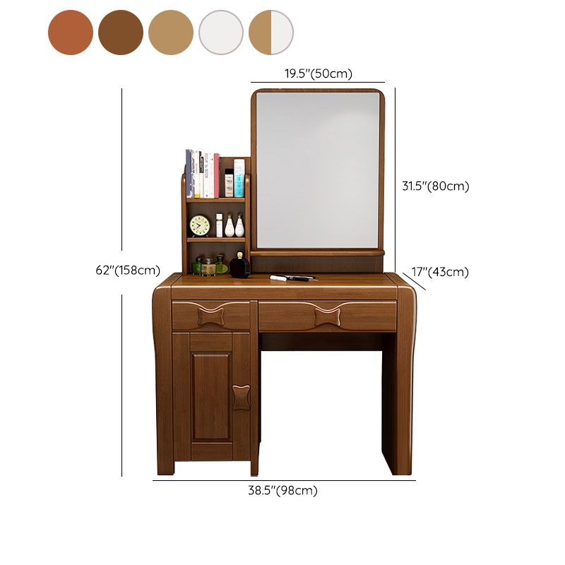 Make-up Vanity Standing Solid Wood Double Drawers Mirror Traditional Bedroom