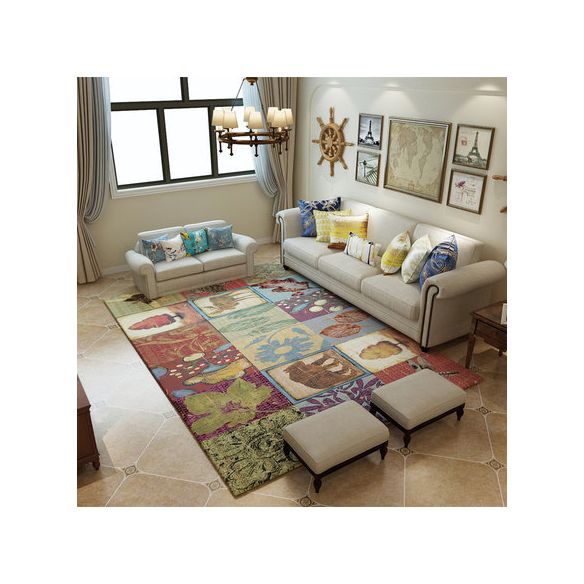 Nordic Geometric Pattern Rug Multi-Color Polypropylene Carpet Anti-Slip Washable Stain Resistant Rug for Great Room