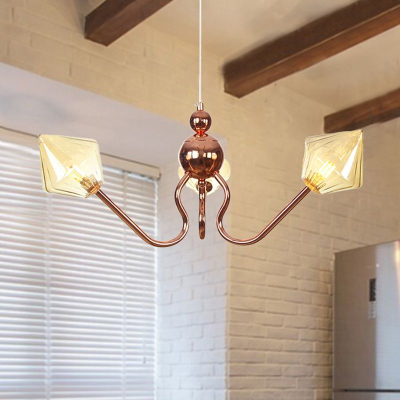 Lustre en métal et en verre lustre industriel à 3 légers lampe suspendue en ambre / transparent