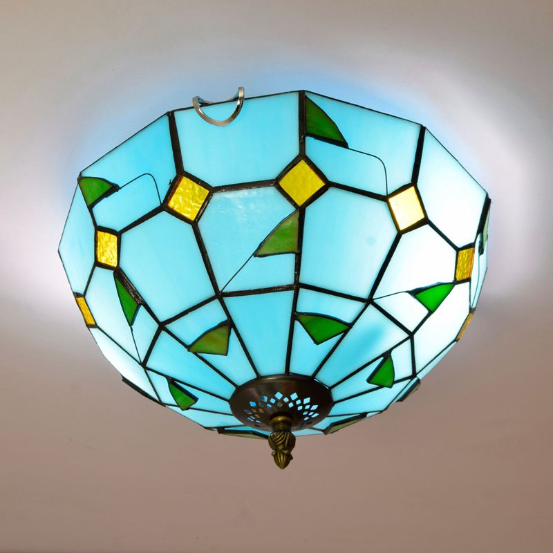 Plafonnier traditionnel à abat-jour en forme de bol, luminaire d'art en verre teinté