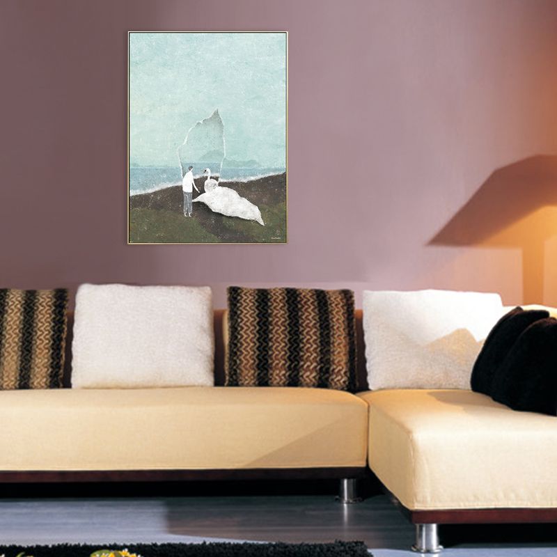 Figure and Animal Drawing Canvas Kids Textured Wall Art in Pastel Color for Room