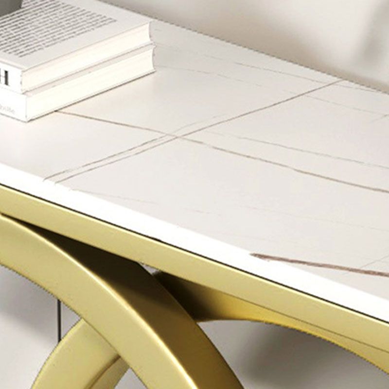 Modern Stone Console Sofa Table Metal Rectangle End Table for Hall