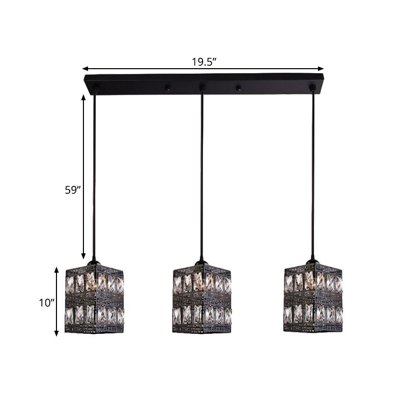 Black Finish Cuboid Cluster Pendant Light Modernist 3 Lights Crystal Block Suspension Lamp
