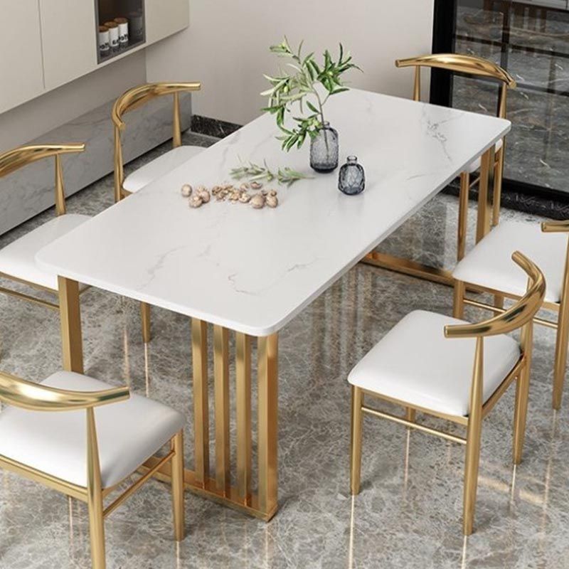 Rectangle Dining Table Stone Dining Table with Double Pedestal