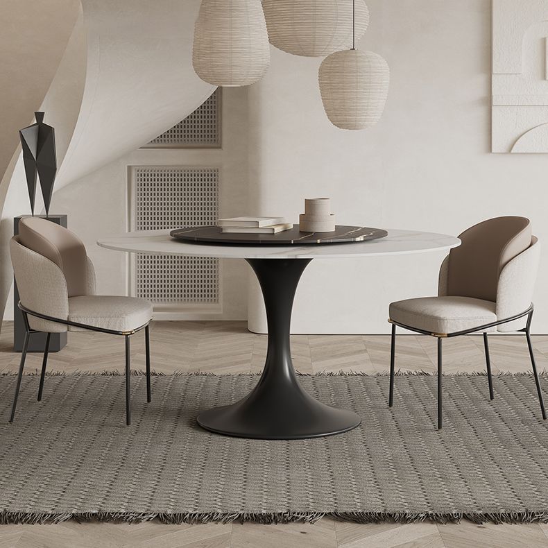 Modern Round Dining Table Set 1/3/4/5/7 Pieces Sintered Stone Dinette Set with Turntable