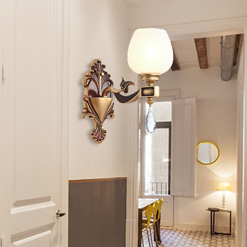 1/2-bulba a tazza simile a una luce a parete ottone vintage l'illuminazione da parete in vetro latte