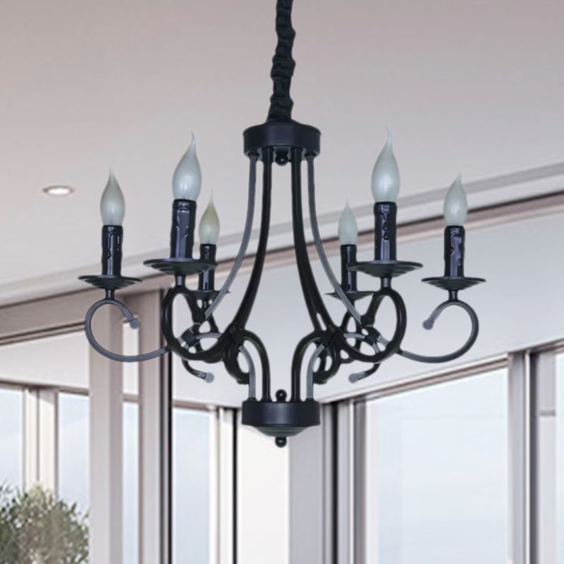 Vintage Style Exposed Chandelier Light with Candle 6/8 Heads Iron Hanging Ceiling Light in Black