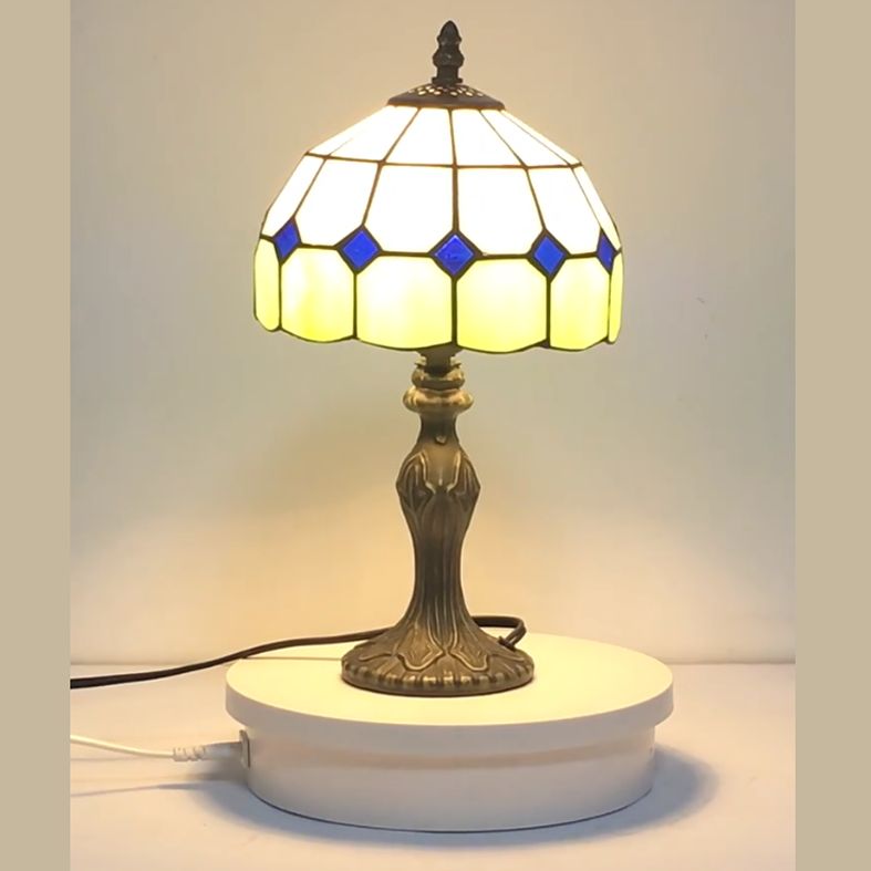 Lampe de table de chevet en vitrail en forme de parapluie, lampe de table vintage à 1 ampoule pour le salon