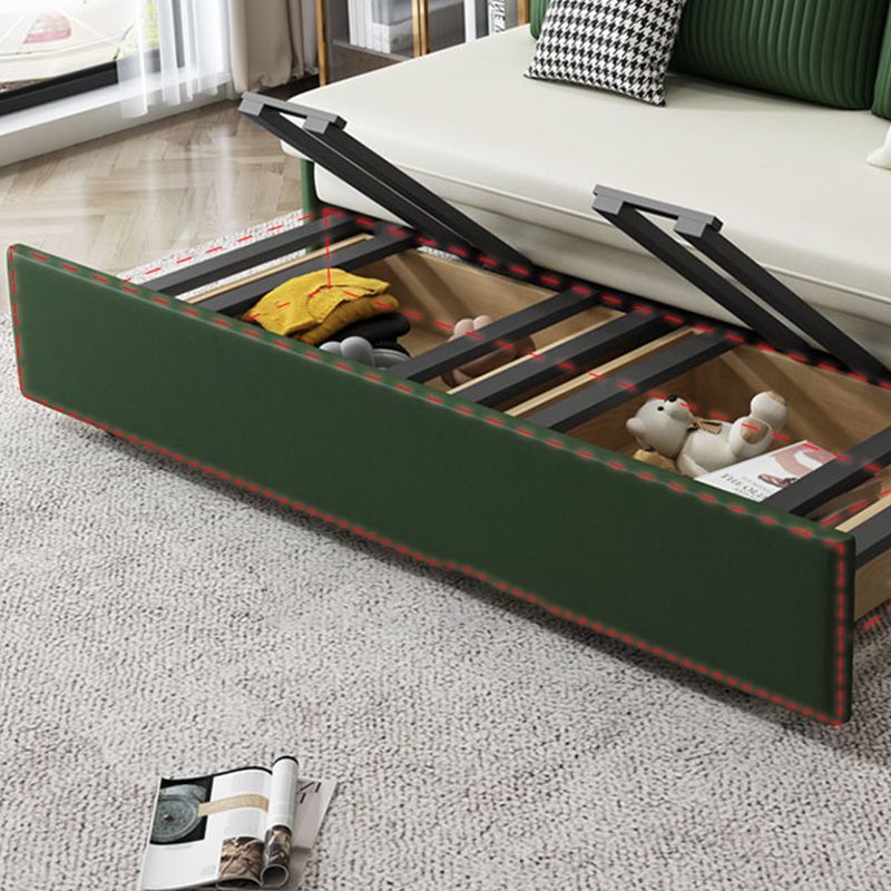 Contemporary Faux Leather Futon And Mattress, Storage Sleeper Sofa in Green and White