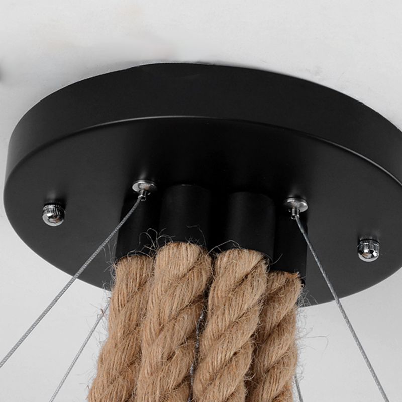 Chandelier Lamp Industrial Cage Metal Hanging Light with Hanging Rope for Dining Room