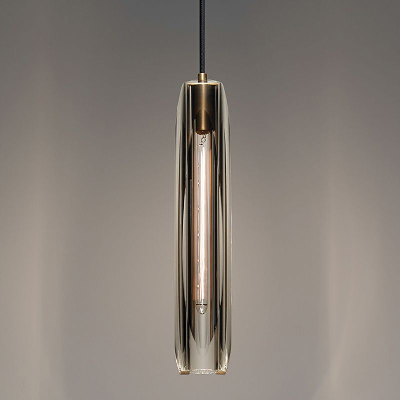 Modern Luxury Single Hanging Lamp Copper Cylindrical Pendant Light with Crystal Shade